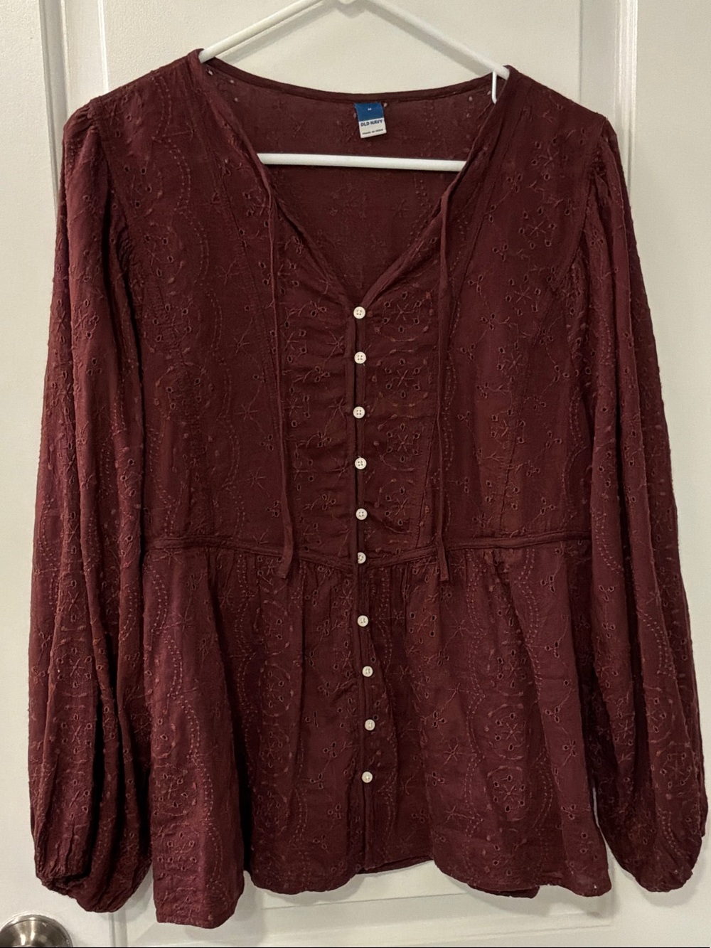 Old Navy Burgundy Embroidered Button-Front Tunic